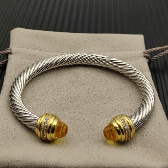 David Yurman sterling silver bracelet, set with 18K yellow gold and citrine, 7mm - Picture 2 of 10